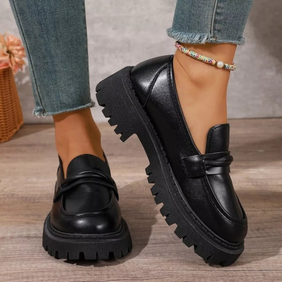 Round Toe Platform Loafers Apparel and Accessories