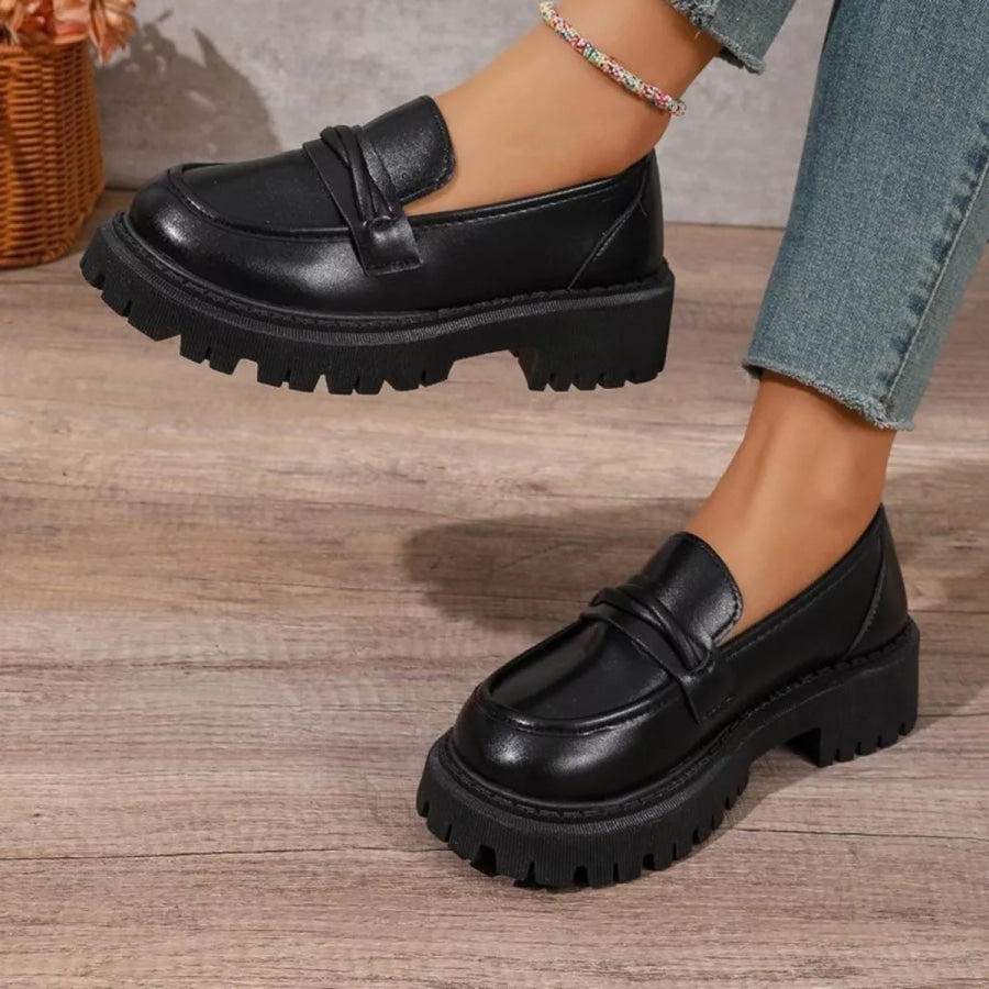 Round Toe Platform Loafers Apparel and Accessories