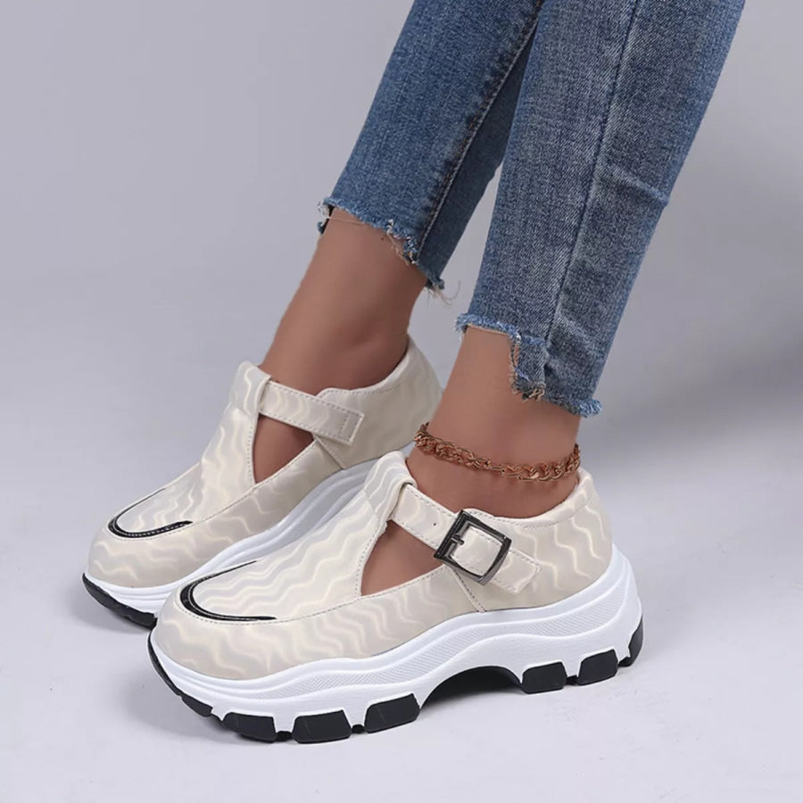 Round Toe Platform Loafers Beige / 35 Apparel and Accessories