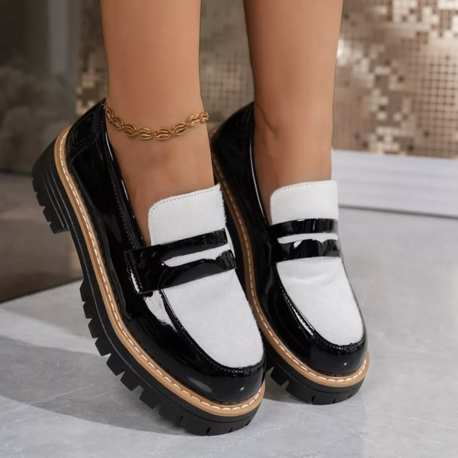 Round Toe Platform Loafers Black / 36 Apparel and Accessories