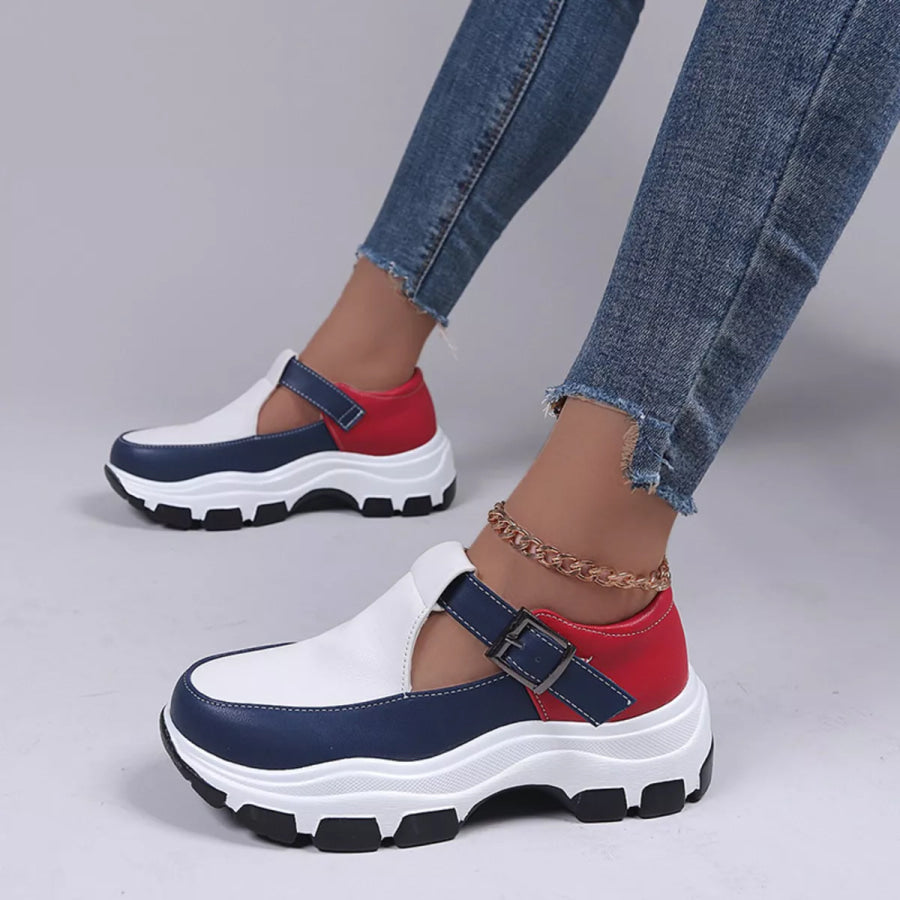 Round Toe Platform Loafers Blue / 35 Apparel and Accessories