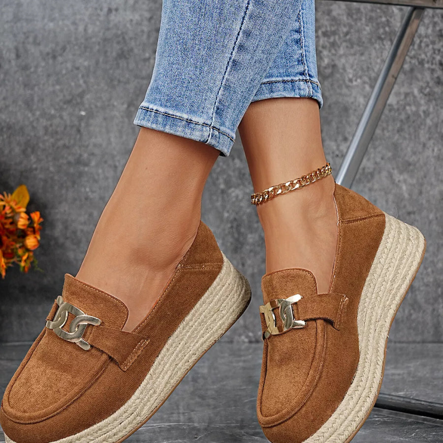 Round Toe Platform Loafers Brown / 35 Apparel and Accessories