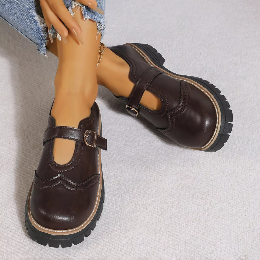 Round Toe Platform Loafers Brown / 36 Apparel and Accessories