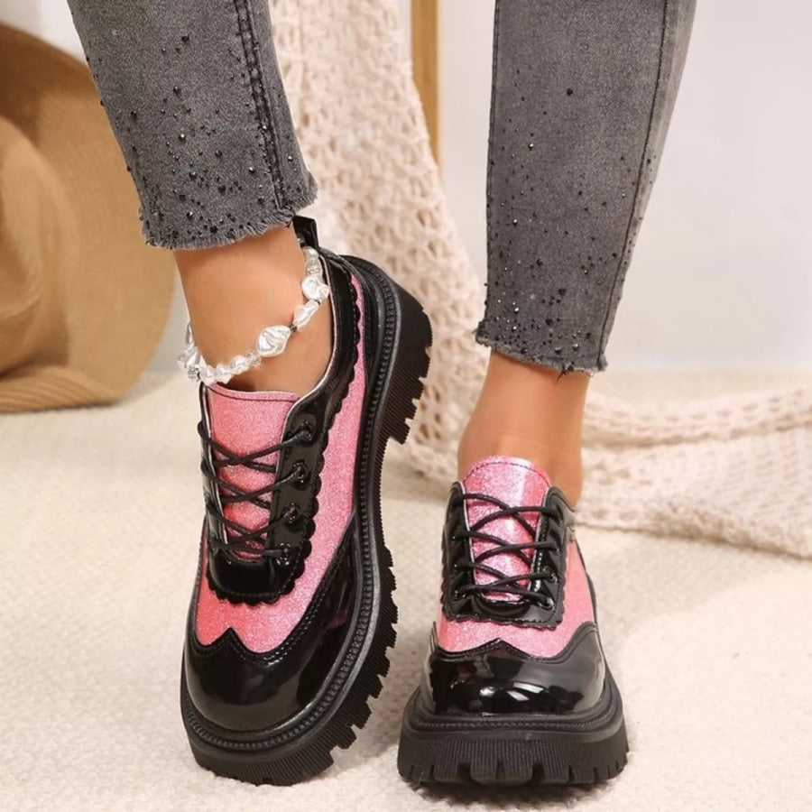 Round Toe Platform Loafers Pink / 35 Apparel and Accessories