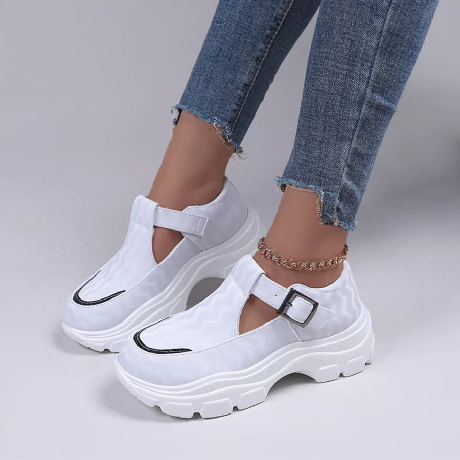 Round Toe Platform Loafers White / 35 Apparel and Accessories