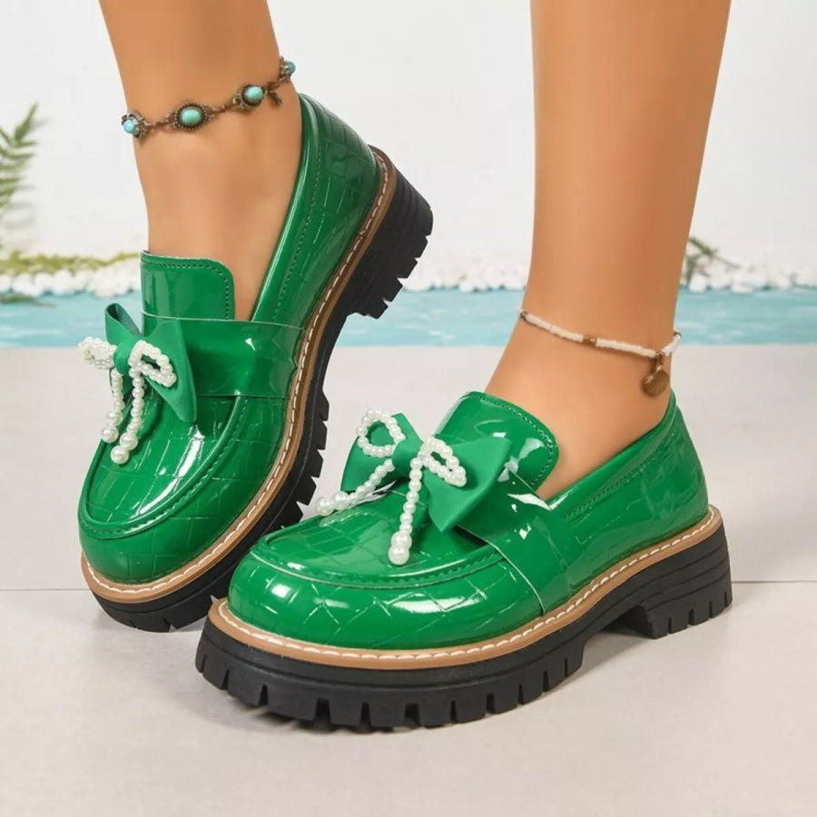 Round Toe Platform Loaferss Green / 36 Apparel and Accessories