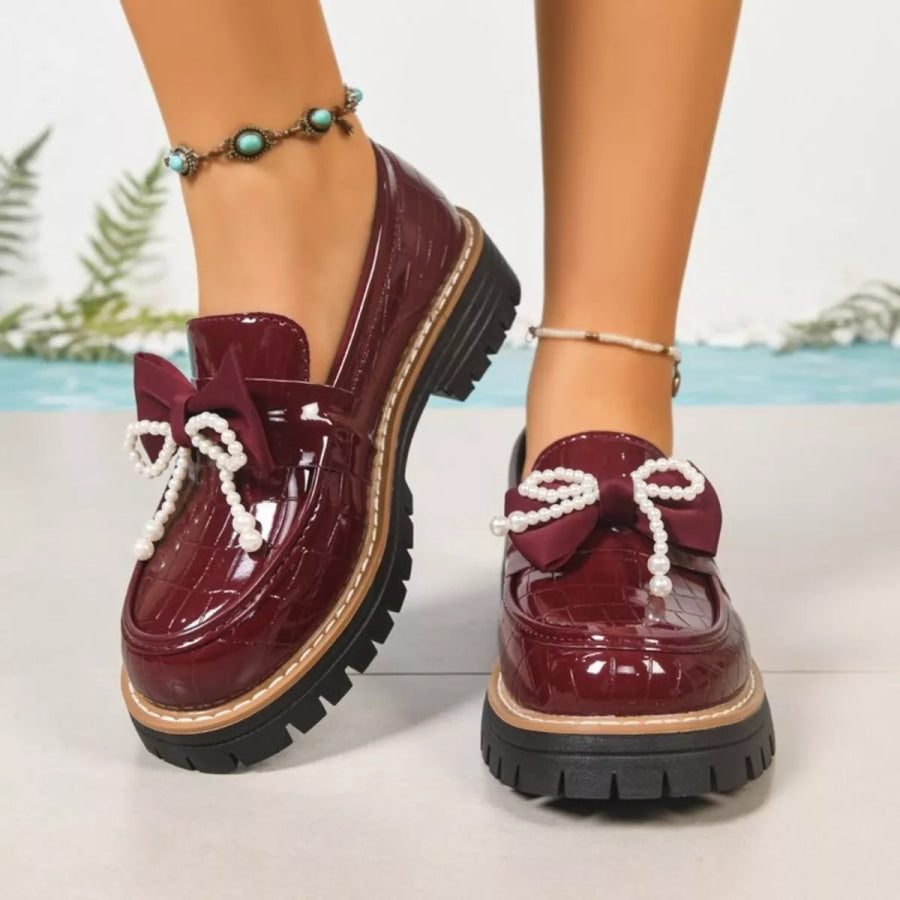 Round Toe Platform Loaferss Red / 36 Apparel and Accessories