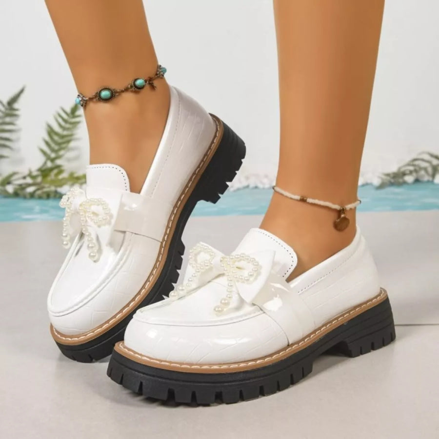 Round Toe Platform Loaferss White / 36 Apparel and Accessories