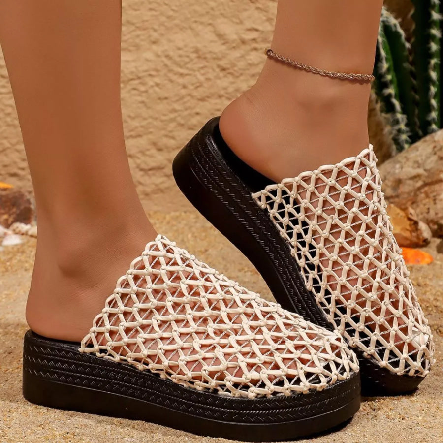 Round Toe Platform Sandals Beige / 36 Apparel and Accessories