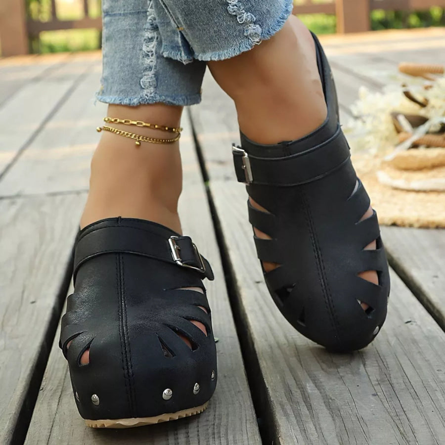 Round Toe Platform Sandals Black / 36 Apparel and Accessories