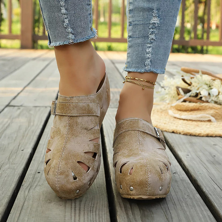 Round Toe Platform Sandals Khaki / 36 Apparel and Accessories
