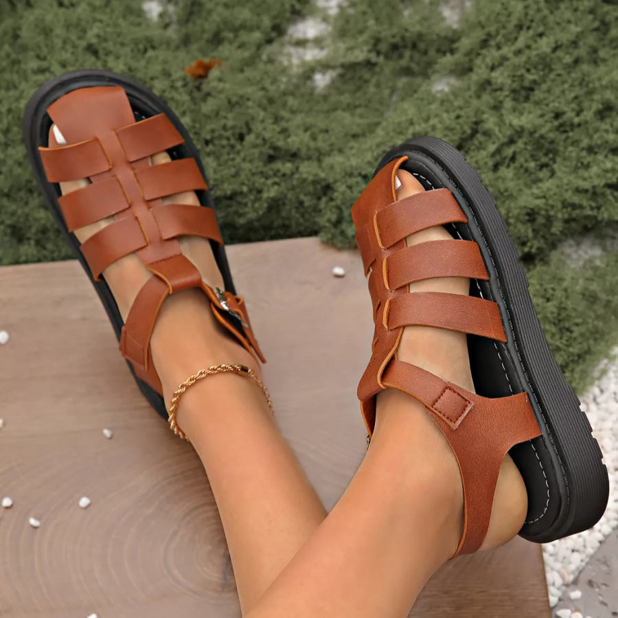 Round Toe Platform Sandals Light Brown / 36 Apparel and Accessories