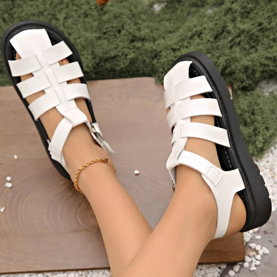 Round Toe Platform Sandals White / 36 Apparel and Accessories