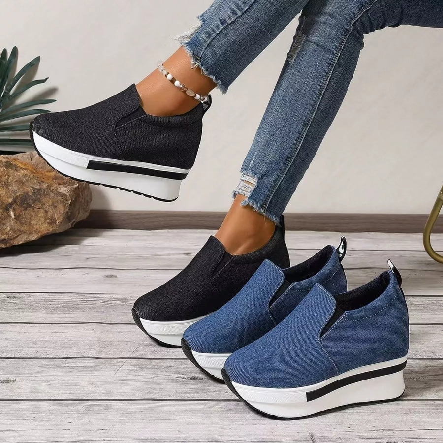 Round Toe Platform Slip-Ons Apparel and Accessories