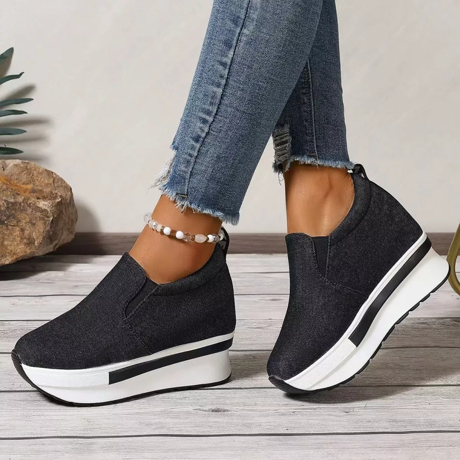 Round Toe Platform Slip-Ons Black / 35 Apparel and Accessories