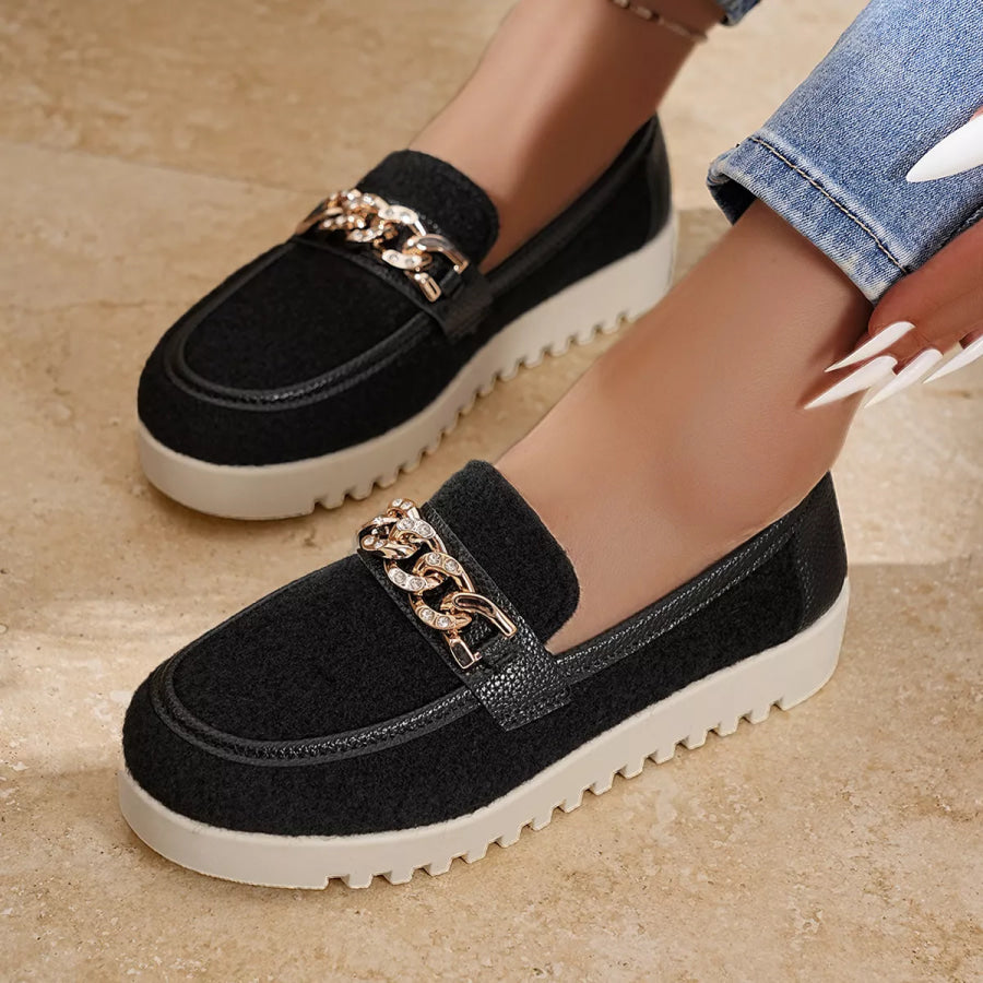 Round Toe Platform Slip-Ons Black / 36 Apparel and Accessories