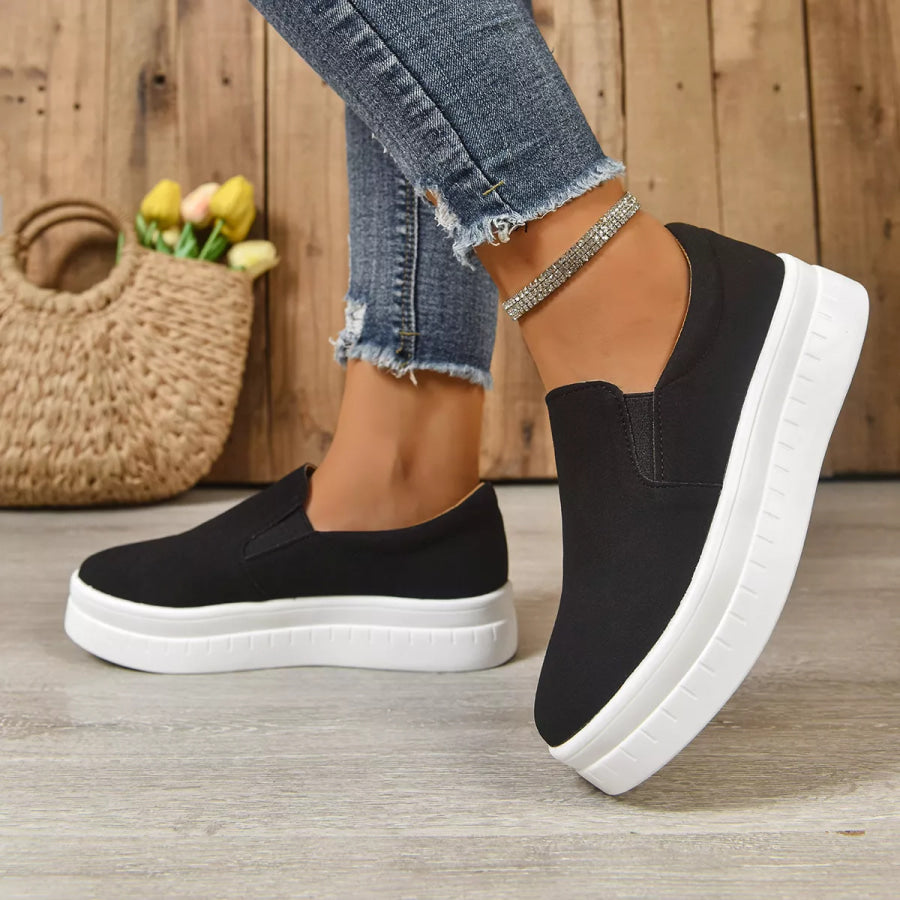 Round Toe Platform Slip-Ons Black / 36 Apparel and Accessories