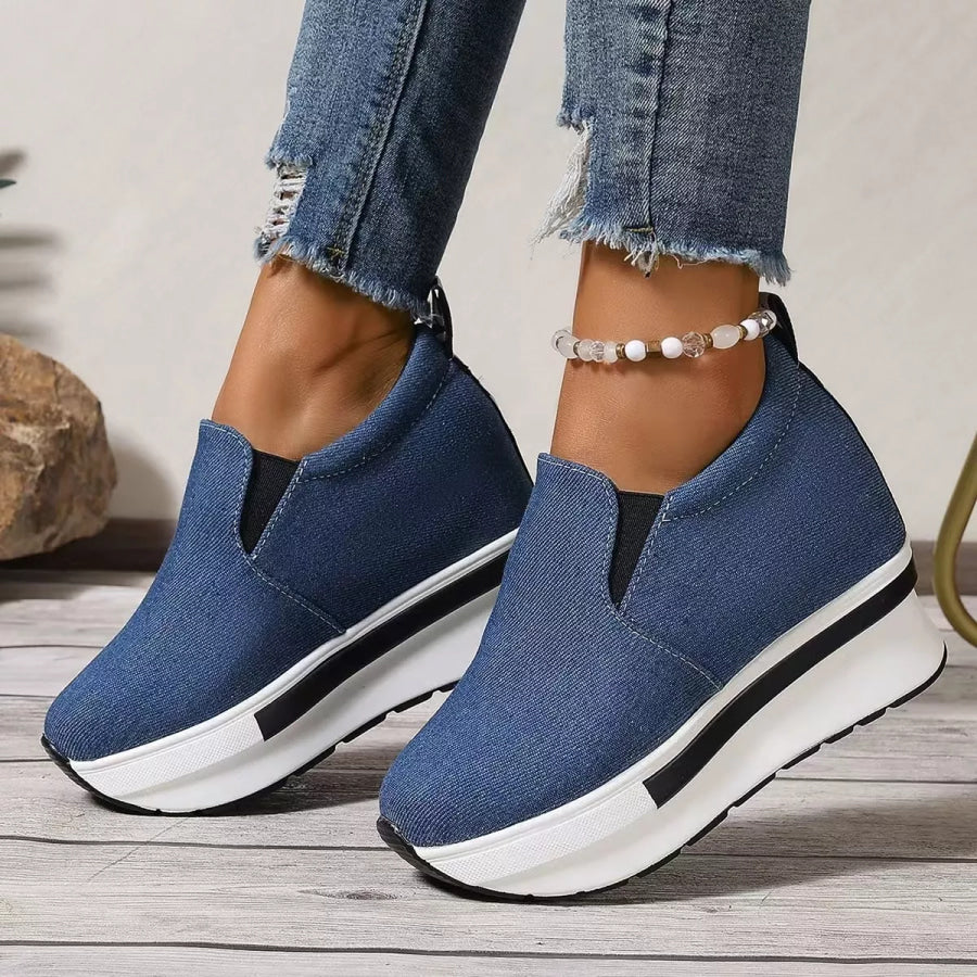 Round Toe Platform Slip-Ons Blue / 35 Apparel and Accessories