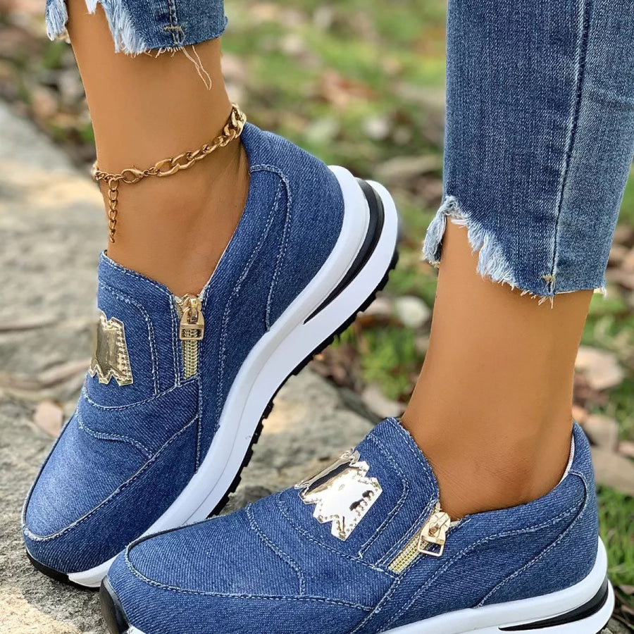 Round Toe Platform Slip-Ons Blue / 36 Apparel and Accessories