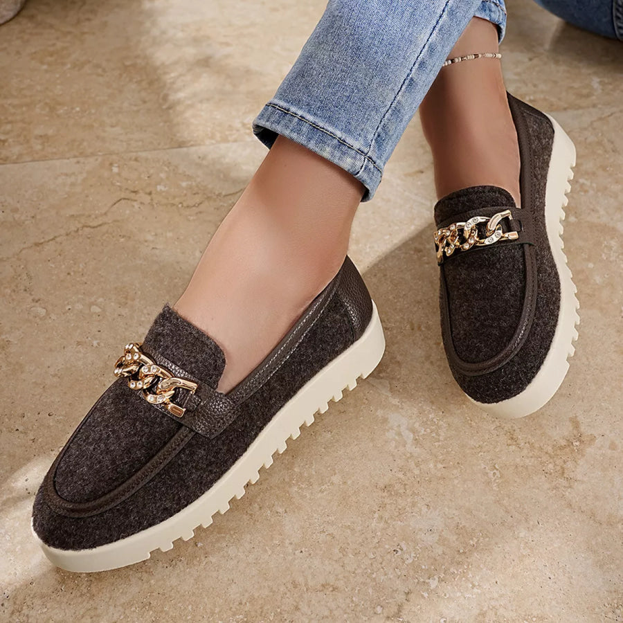 Round Toe Platform Slip-Ons Brown / 36 Apparel and Accessories