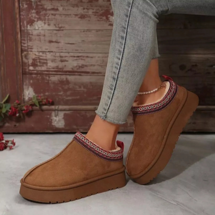 Round Toe Platform Slip-Ons Brown / 36 Apparel and Accessories