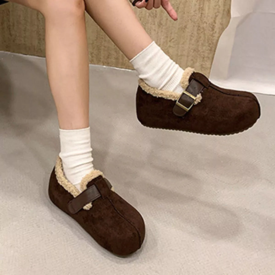 Round Toe Platform Slip-Ons Coffee Brown / 35 Apparel and Accessories