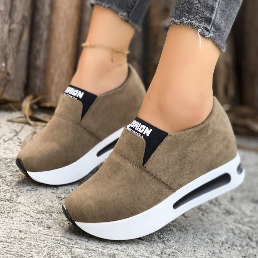 Round Toe Platform Slip-Ons Dark Brown / 35 Apparel and Accessories