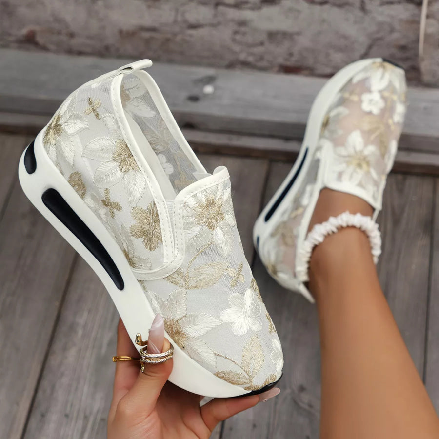 Round Toe Platform Slip-Ons Gold / 36 Apparel and Accessories