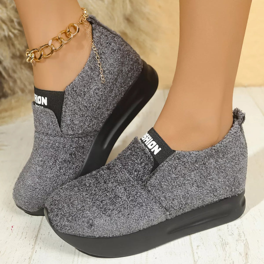 Round Toe Platform Slip-Ons Gray / 35 Apparel and Accessories