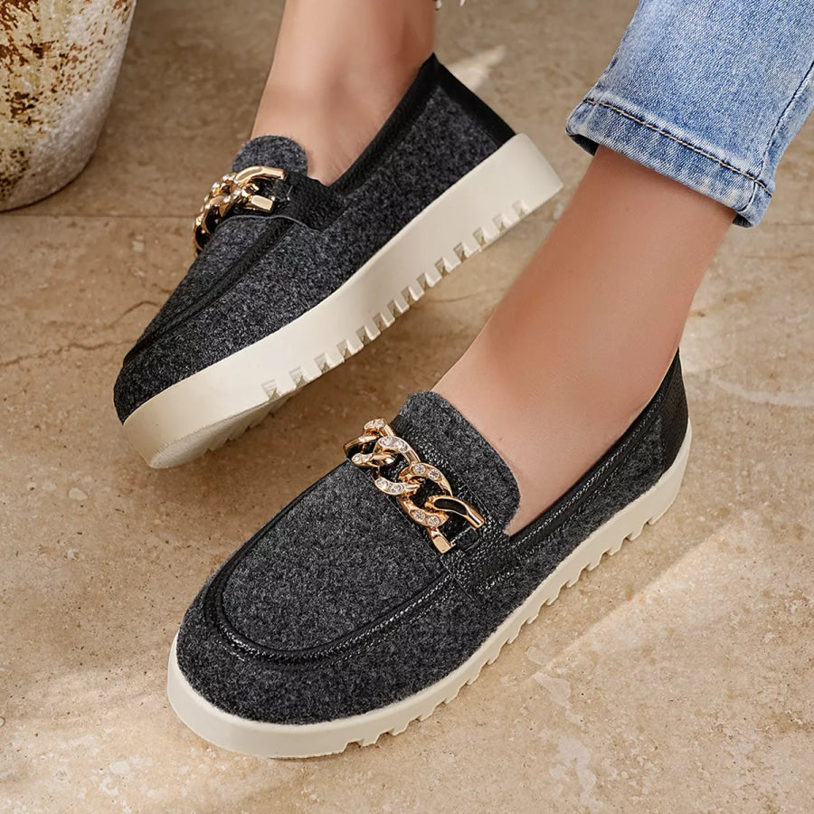 Round Toe Platform Slip-Ons Gray / 36 Apparel and Accessories