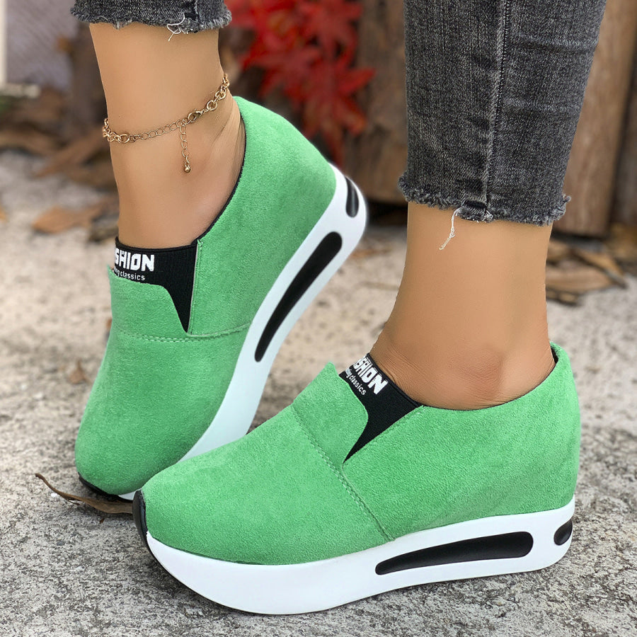 Round Toe Platform Slip-Ons Green / 35 Apparel and Accessories