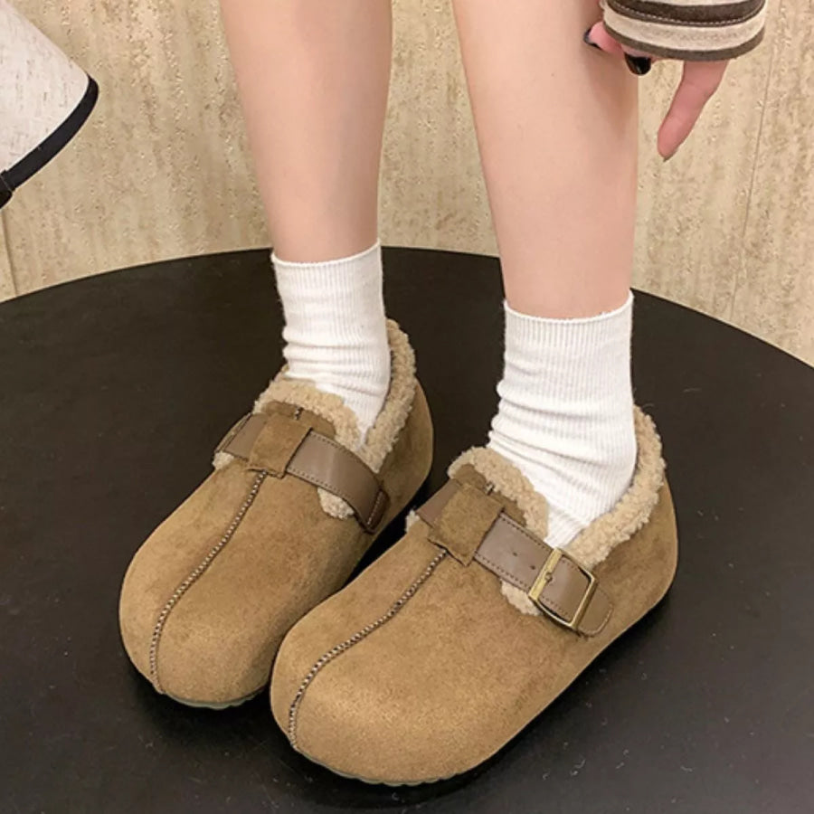 Round Toe Platform Slip-Ons Khaki / 35 Apparel and Accessories