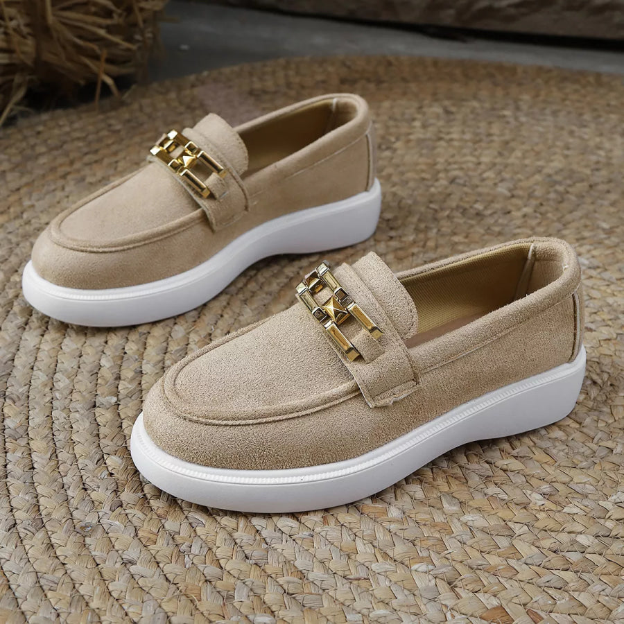 Round Toe Platform Slip-Ons Khaki / 36 Apparel and Accessories