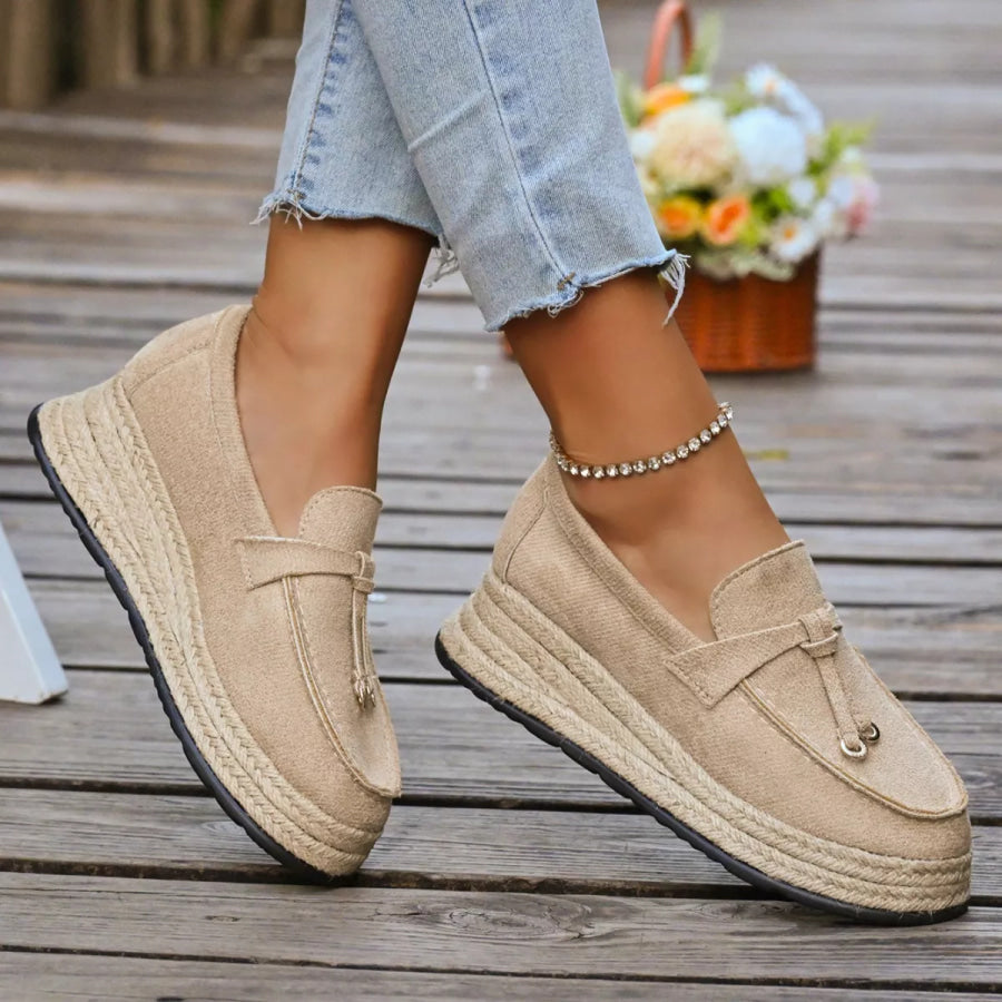 Round Toe Platform Slip-Ons Khaki / 36 Apparel and Accessories