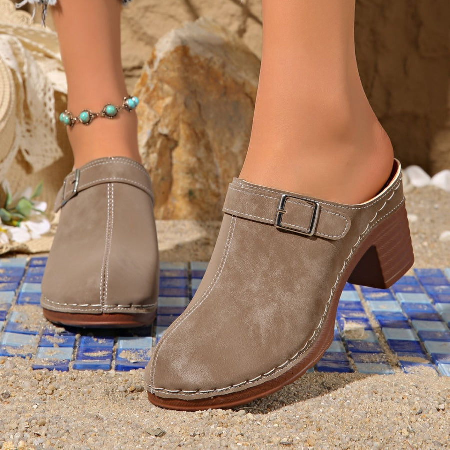 Round Toe Platform Slip-Ons Khaki / 36 Apparel and Accessories