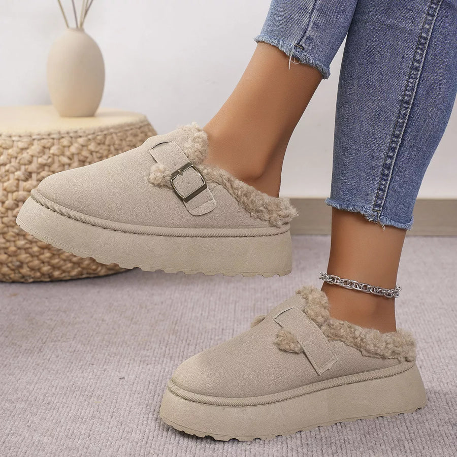 Round Toe Platform Slippers Beige / 36 Apparel and Accessories