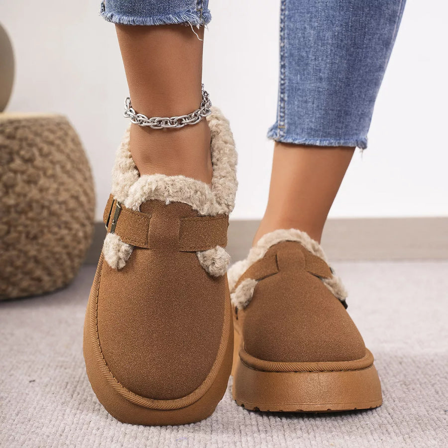 Round Toe Platform Slippers Brown / 36 Apparel and Accessories