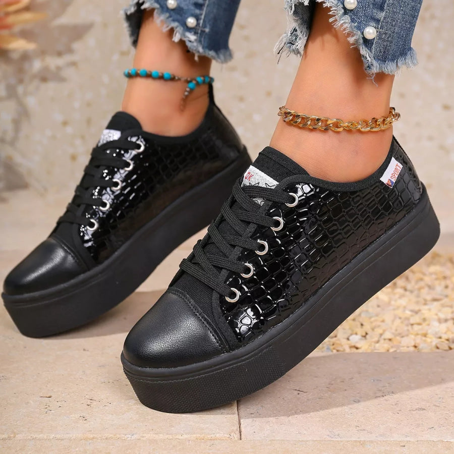 Round Toe Platform Sneakers Black / 36 Apparel and Accessories