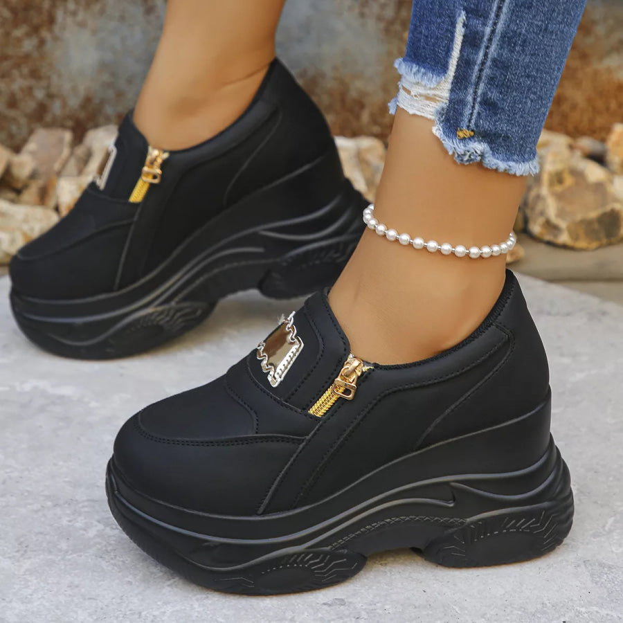 Round Toe Platform Sneakers Black / 35 Apparel and Accessories
