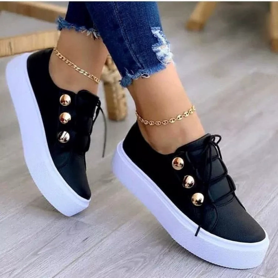 Round Toe Platform Sneakers Black / 35 Apparel and Accessories