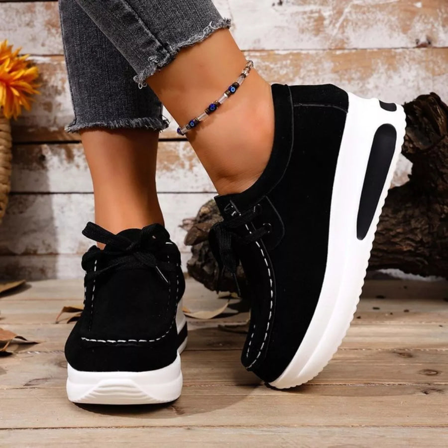 Round Toe Platform Sneakers Black / 36 Apparel and Accessories