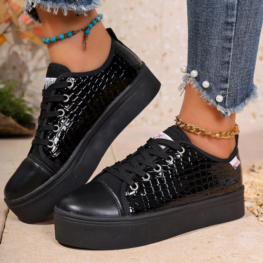 Round Toe Platform Sneakers Black / 36 Apparel and Accessories