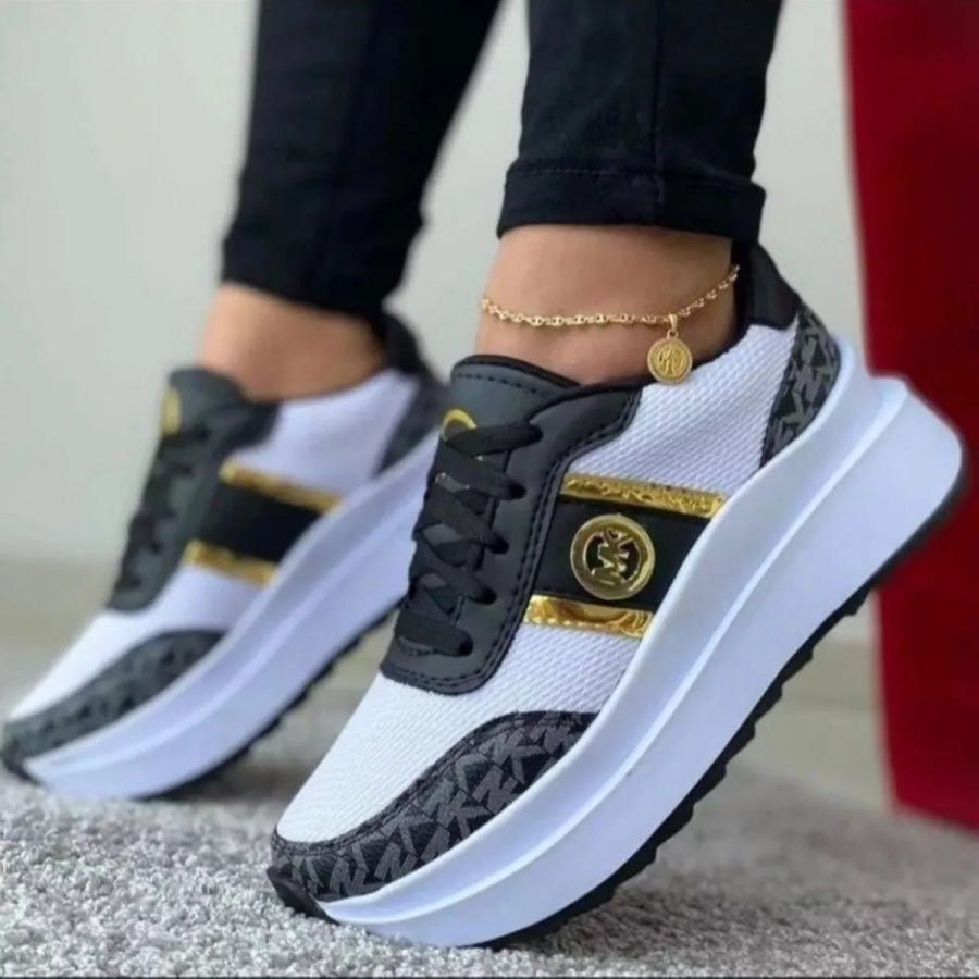 Round Toe Platform Sneakers Black / 36 Apparel and Accessories