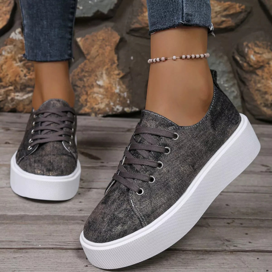 Round Toe Platform Sneakers Brown / 36 Apparel and Accessories