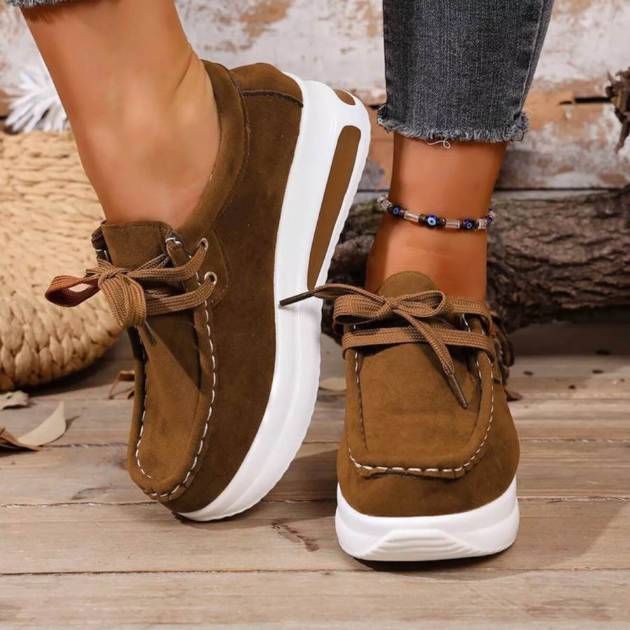 Round Toe Platform Sneakers Brown / 36 Apparel and Accessories