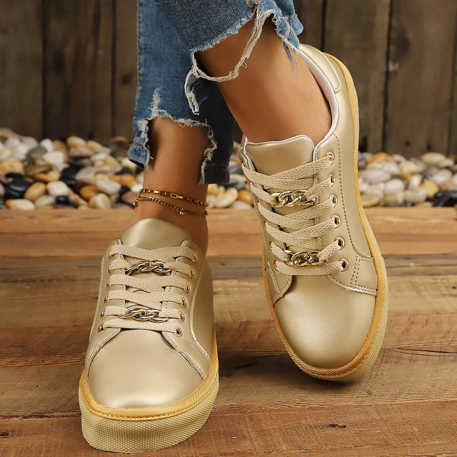 Round Toe Platform Sneakers Gold / 36 Apparel and Accessories