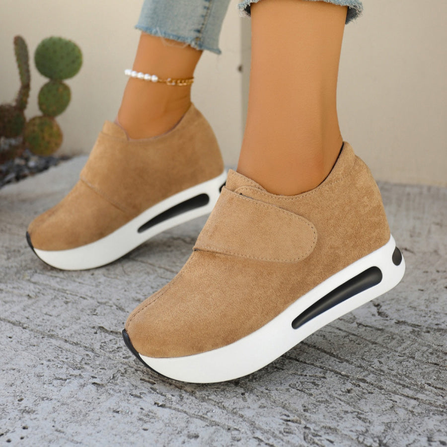 Round Toe Platform Sneakers Khaki / 35 Apparel and Accessories