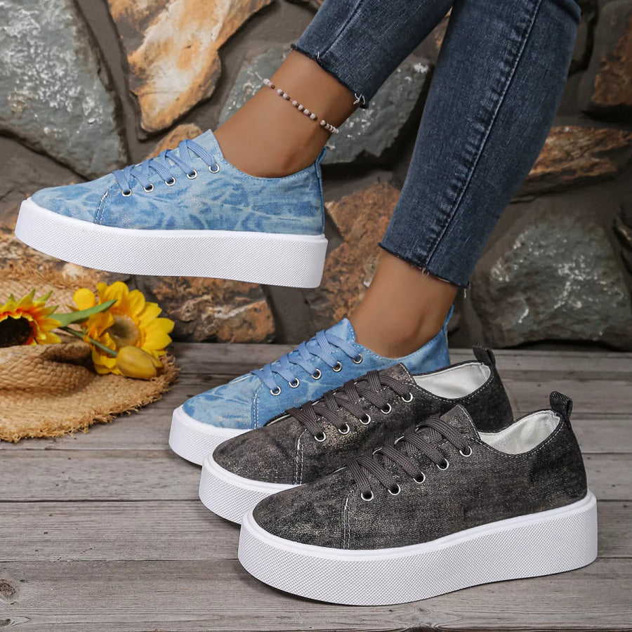 Round Toe Platform Sneakers Light Blue / 36 Apparel and Accessories