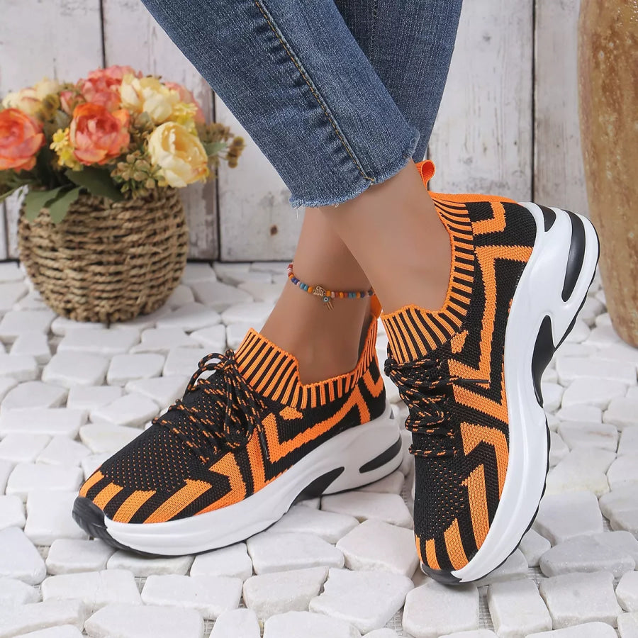 Round Toe Platform Sneakers Orange Red / 36 Apparel and Accessories
