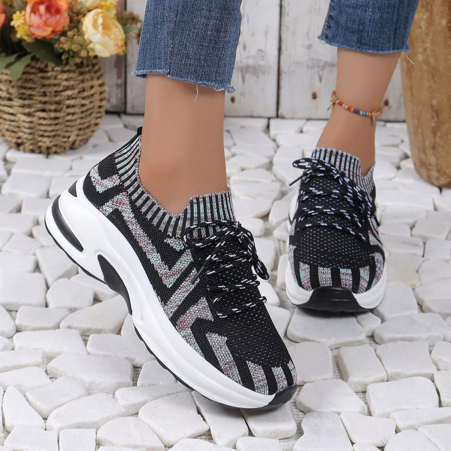 Round Toe Platform Sneakers Red / 36 Apparel and Accessories